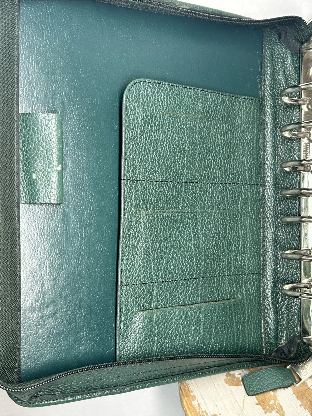 Vintage Franklin Covey Forest Green Leather Zip Around 7 Ring Personal Organizer